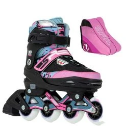 SFR Pixel Adjustable Inline Skates - Blue/Pink With Skate Bag